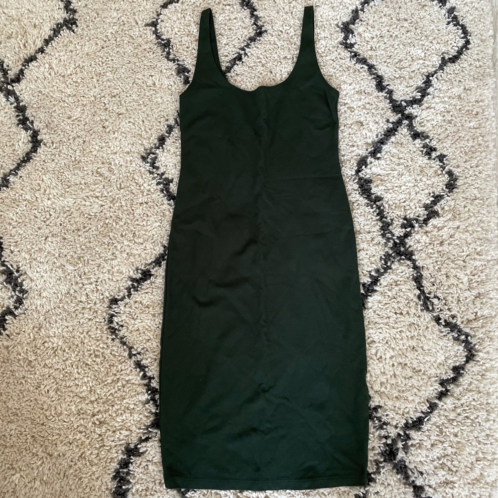 Olive Green Fitted Knee Length Dress